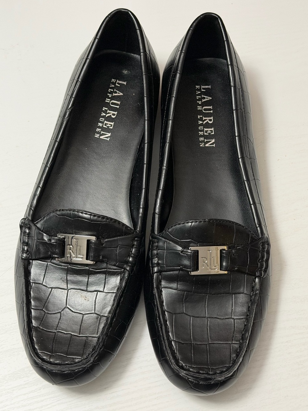 Lauren Ralph Lauren Croc Loafers Black 9B Quiet Luxury Old Money
